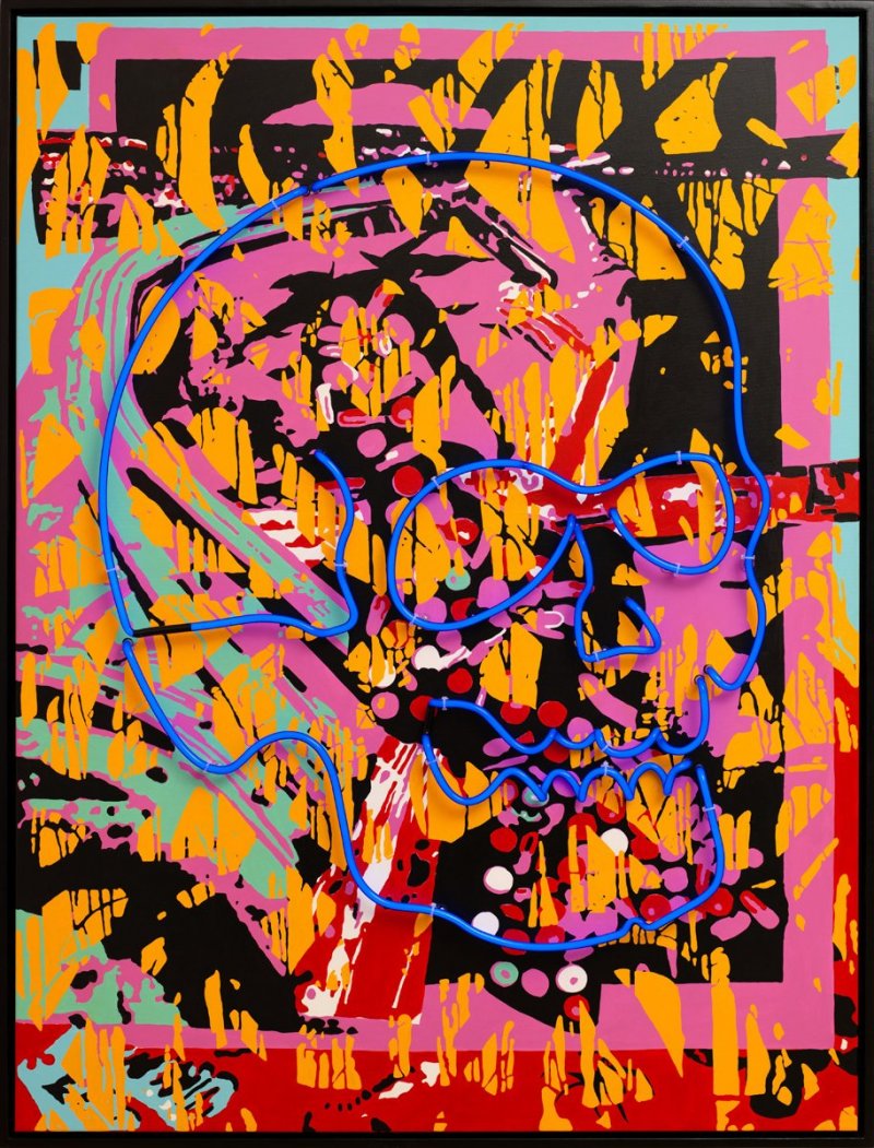 Prášky, Pills, akryl na plátně, neon, acrylic on canvas, neon, 160 x 120 sm, 2018