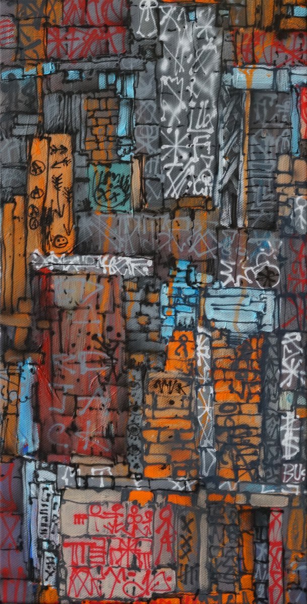 Městské terasy 2, airbrush a akryl na plátně, 51 x 26 cm, 2019