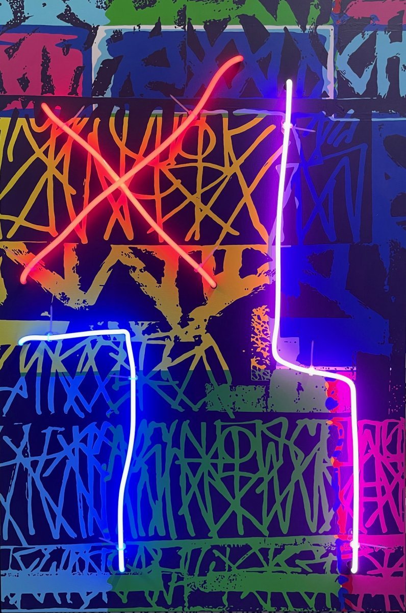 XL, airbrush a akryl na plátně, neon, 120 x 60 cm, 2021