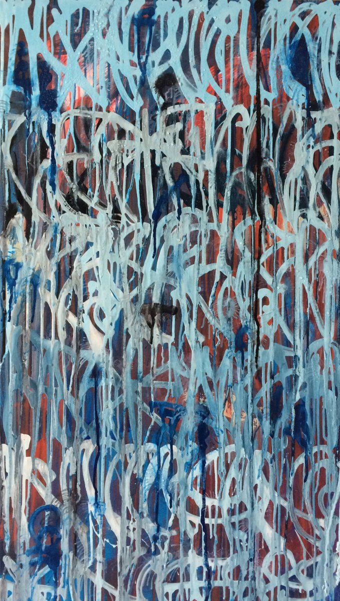 Untitled 2, emailová barva a akryl na plátně, 60 x 105 cm, 2016