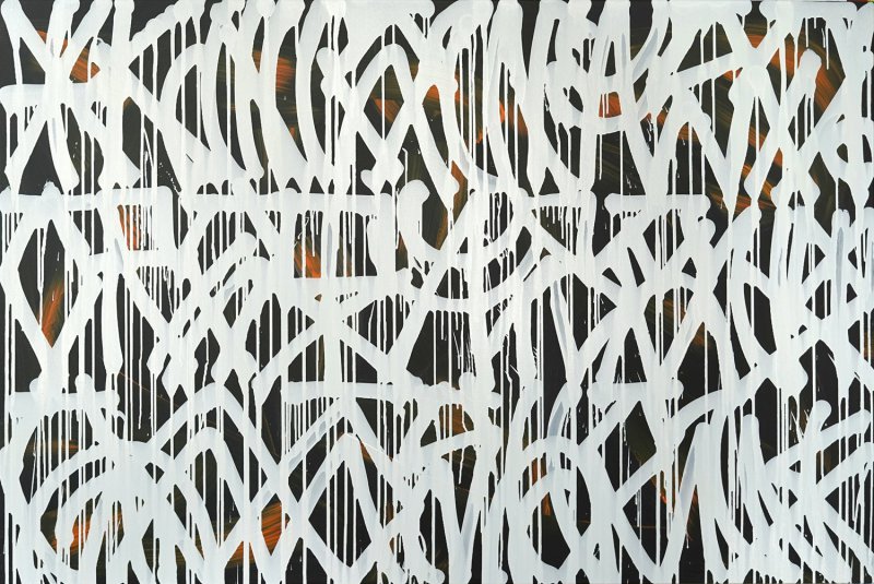 Tajemství, email a akryl na plátně, 100 x 150 cm, 2017