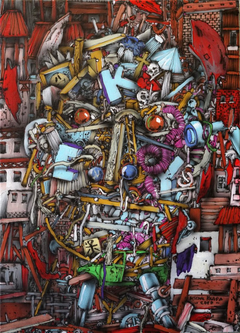 Mr. Key, airbrush a akryl na plátně, 56 x 40 cm, 2017