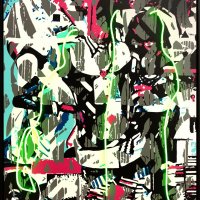 Bastardi, Bastards, akryl na plátně, neon, acrylic on canvas, neon, 160 x 120 cm, 2018