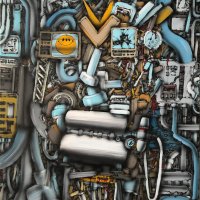 Airbrushový král, Airbrush King, airbrush a akryl na plátně, airbrush and acrylic on canvas, 110 x 73 cm, 2018