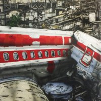Favela, airbrush a akryl na plátně, 100 x 150 cm, 2016