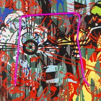 N, airbrush a akryl na plátně, neon, 60 x 60 cm, 2021
