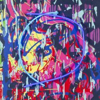 O, airbrush a akryl na plátně, neon, 60 x 60 cm, 2021